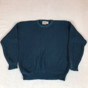 Vintage Saugatuck 90s Blue Thermal Waffle Chunky Knit Crewneck Sweater Large